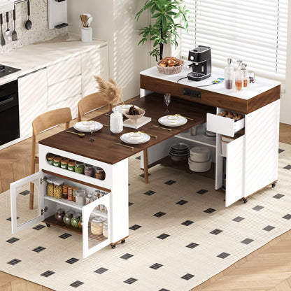 Extendable Dining Table With Folding Top, Rolling Kitchen Island With Drawers And Power Outlet