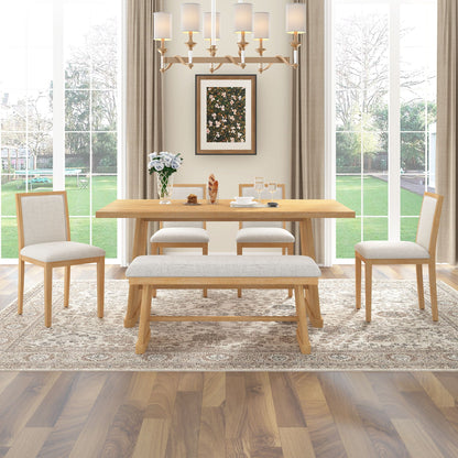 Dining Set With Rectangular Table, 4 Upholstered Chairs & 1 Padded Bench