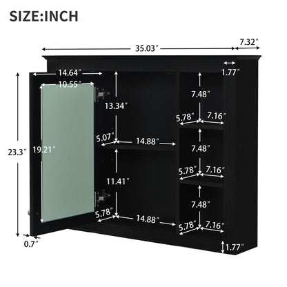 Wall Mounted Medicine Cabinet With Mirror, Storage Cabinet Featuring 6 Open Shelves And Adjustable Interior