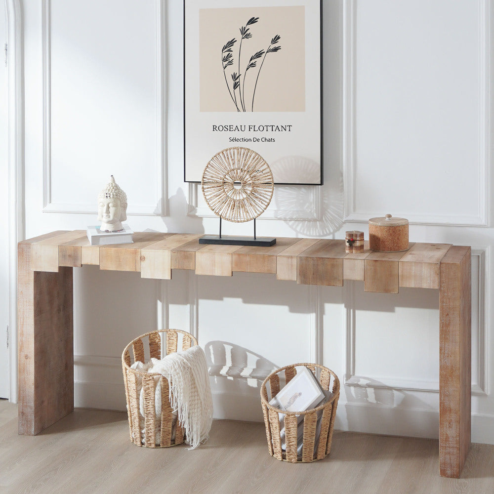 71" Rustic Console Table with Sculpted Block Apron | Narrow Entryway & Sofa Table for Hallway, Living Room & Foyer