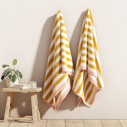Oversized Striped Border Cabana Beach Towels - Santa Cruz.