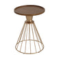 Hollow Edge Retro Art Pine Side Table with Antique Gold and Natural Color