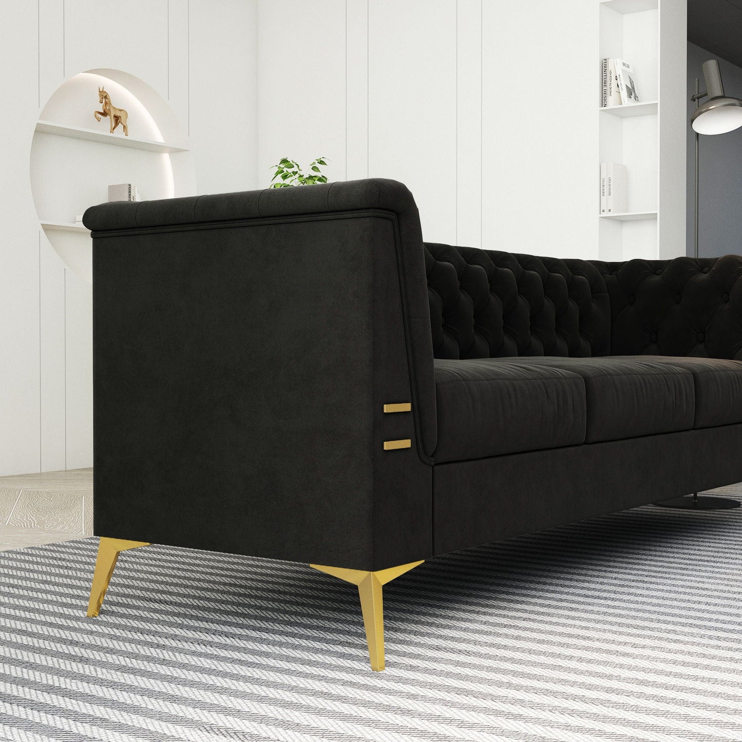 Luxurious Sofa With Legs, Modern Chesterfield Design, Tufted Upholstery, 3 Seat Couch For Living Room And Office