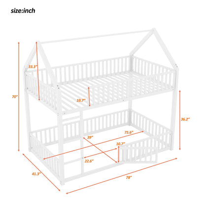 Metal House Bunk Bed With Fence And Door
