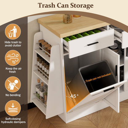 Kitchen Sideboard With Sliding Door Cabinet, 3 Tier Spice Rack