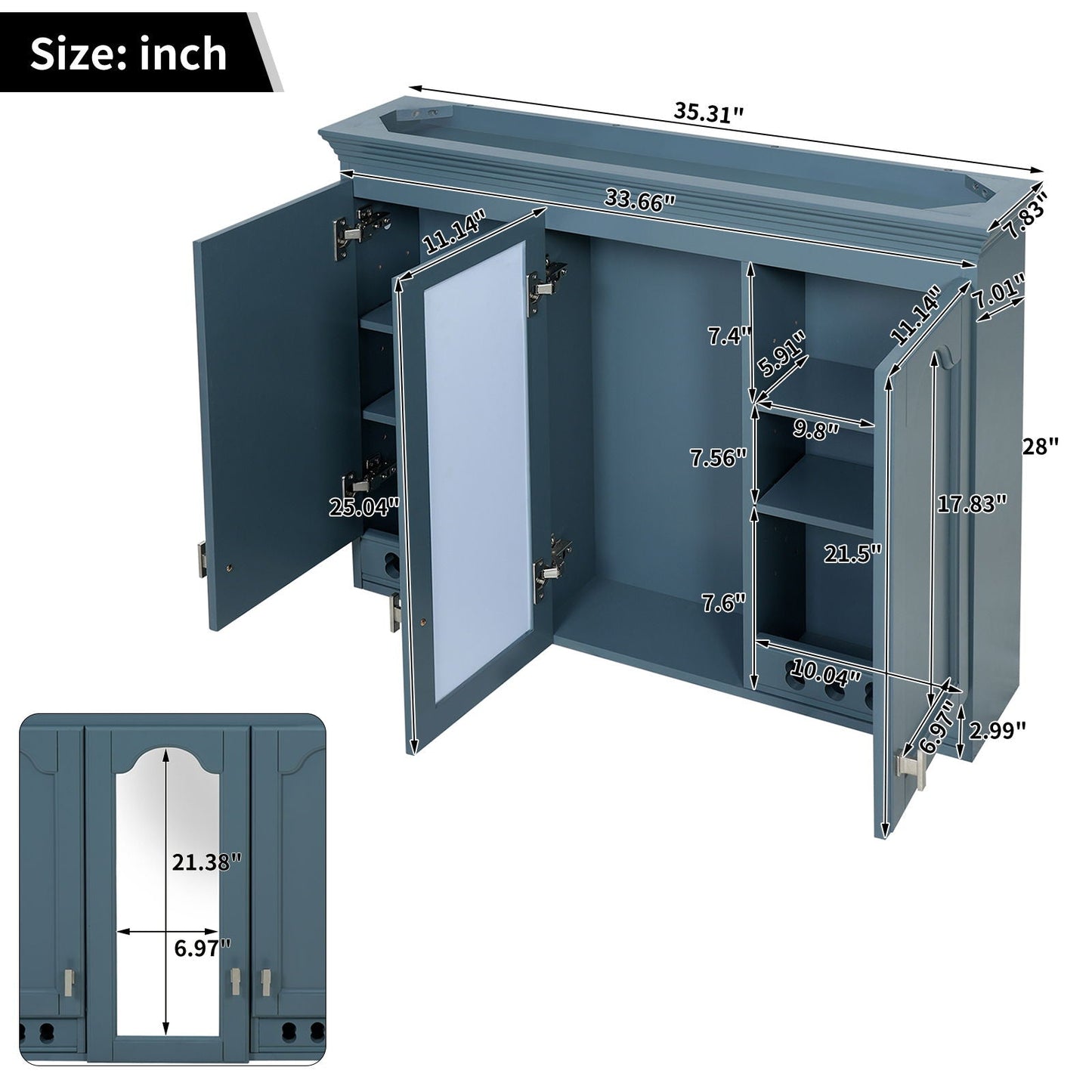 Wall Mount Mirror Cabinet With Adjustable Shelves, Soft Closing Hinges