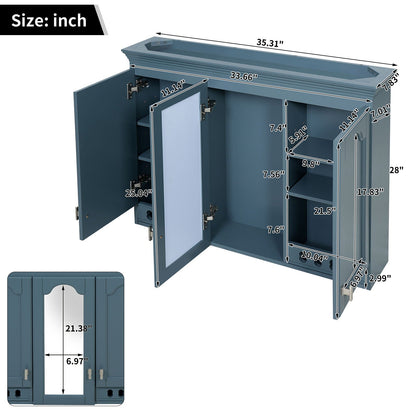 Wall Mount Mirror Cabinet With Adjustable Shelves, Soft Closing Hinges