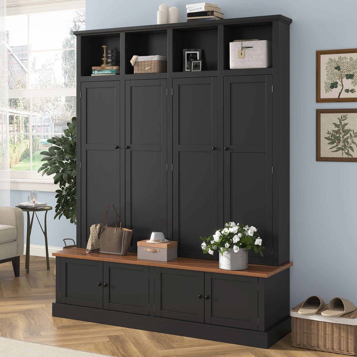 Hall Tree With Bench And Cabinet