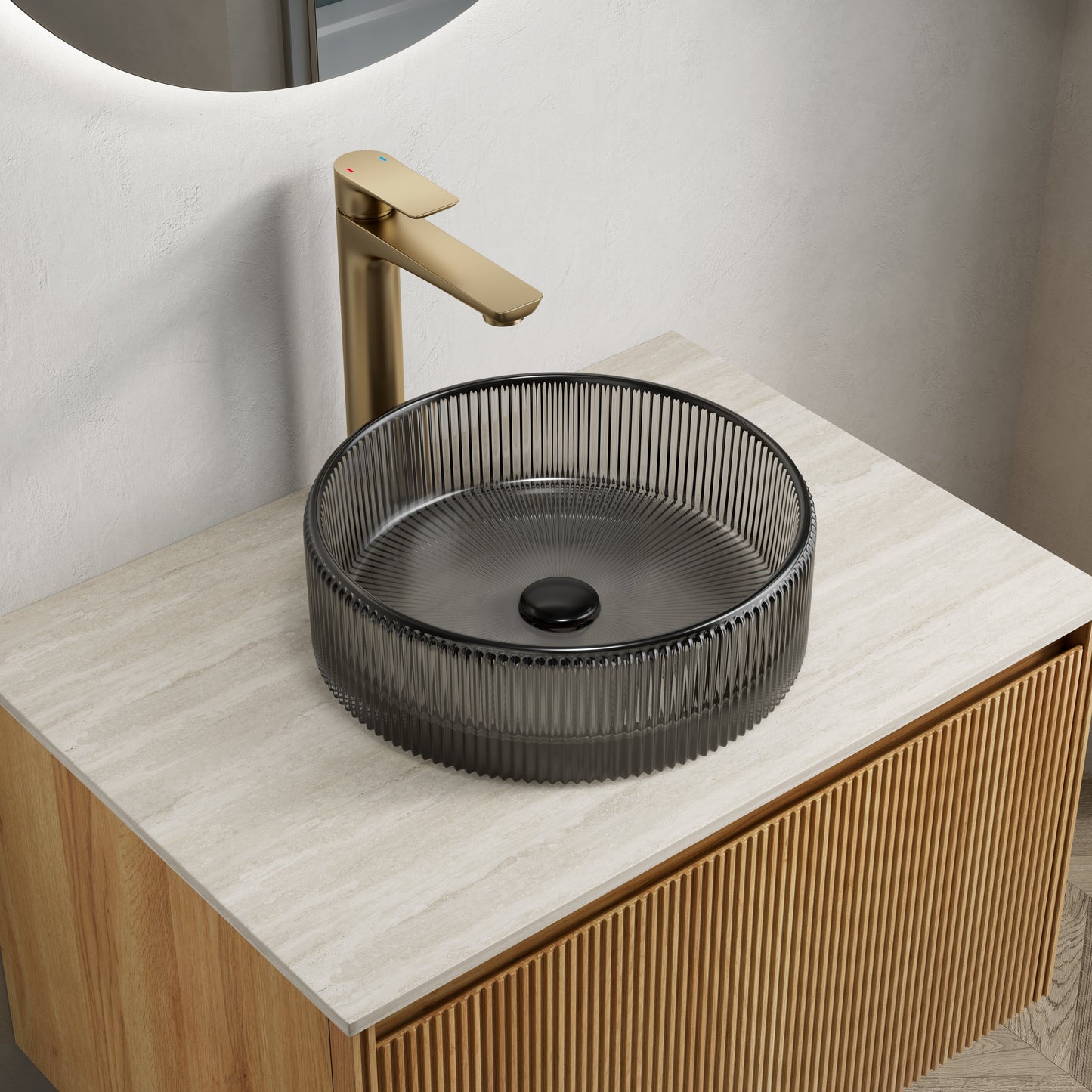 Sonny 16'' Bathroom Round Crystal Glass Sink Transparent