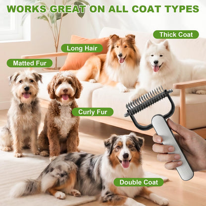 2026 New Double-Sided Dematting Comb For Dogs & Cats, Pet Grooming Tool For Long Haired Thick Double Coat Pets, Undercoat Rake Deshedding Brush For Tangles Matted Shedding Fur