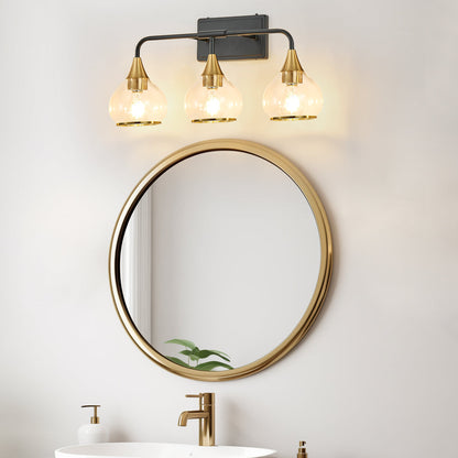 Black & Gold Vanity Wall Sconce | 3/4-Light Industrial Bathroom Fixture with Clear Glass Shades for Mirror & Living Spaces