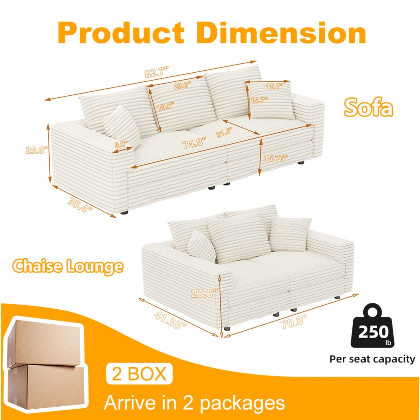 4 Seat Modern Comfy Upholstered Sofa Cloud Couch