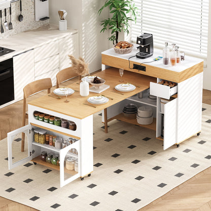 Extendable Dining Table With Folding Top, Rolling Kitchen Island With Drawers And Power Outlet