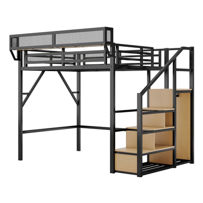 Loft Bed With Stairs, Storage Shelves, Wardrobe