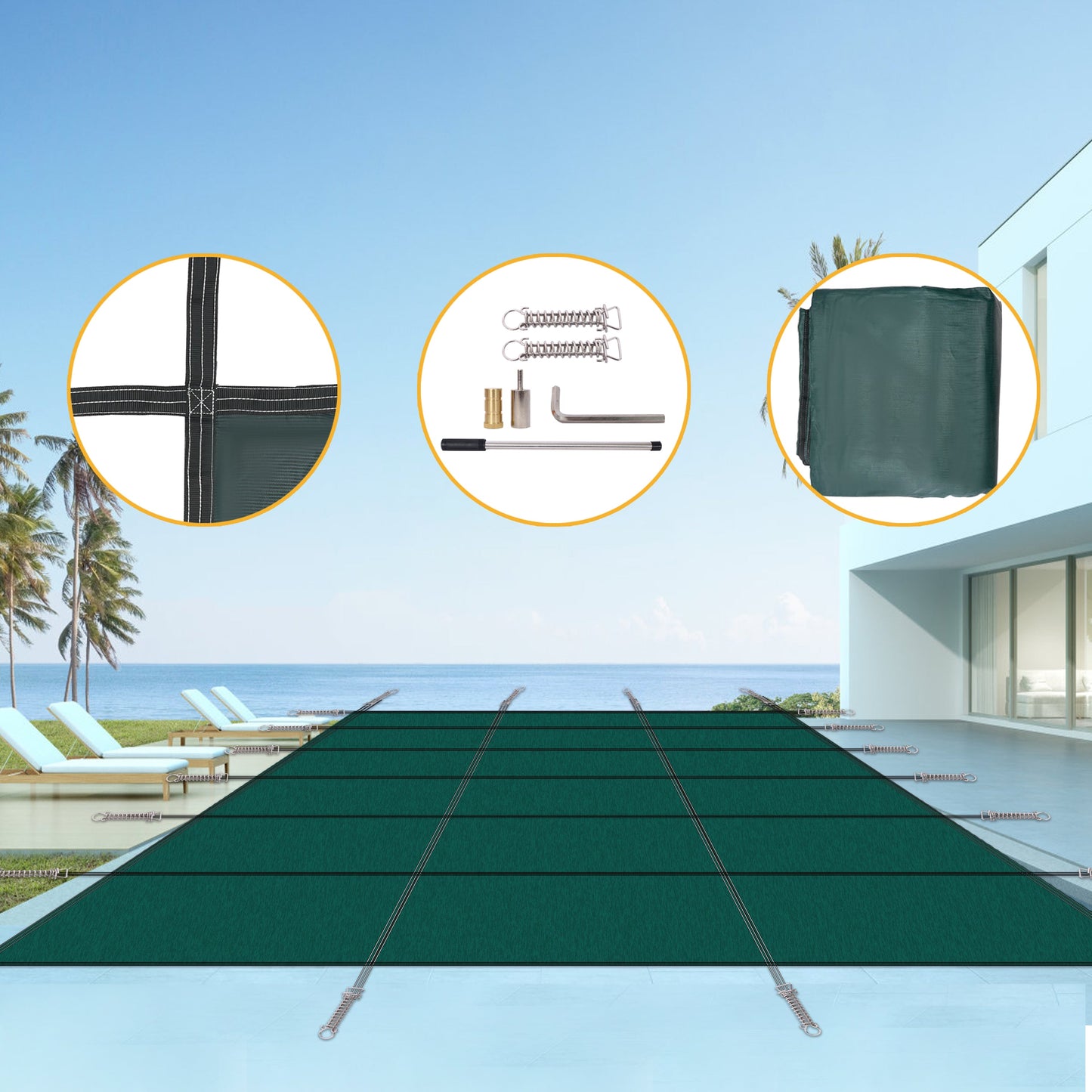 Inground Pool Safety Cover, 16x32ft Rectangle Winter Cover
