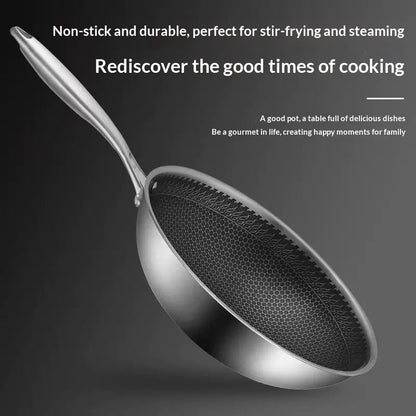 Cross-border Wholesale Wok Upgraded Household Stainless Steel Frying Pan