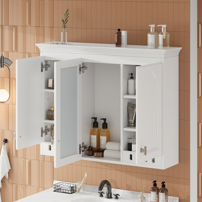 Wall Mount Mirror Cabinet With Adjustable Shelves, Soft Closing Hinges