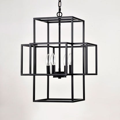 4 Light Metal Lantern Tiered Pendant Hanging Light Fixtures, Industrial Farmhouse Adjustable Height Chandeliers For Dining Room Hallway Foyer Entryway (E12 Bulbs Not Included)