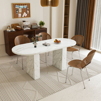 Oval Dining Table With Wood Strip Base