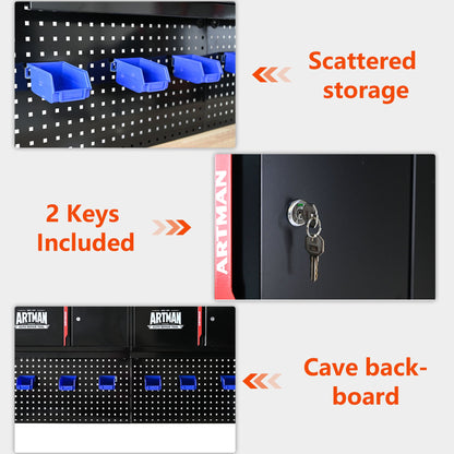 Wall-Mounted Double-Door Cabinet with Tool Rack