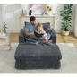 Oversized Corduroy Chaise Lounge with Ottoman in Dark Gray