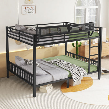 Queen Over Queen Bunk Bed With Ladder And Storage Shelf - Black