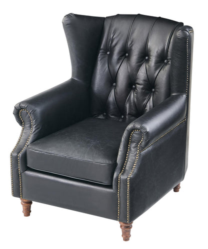 Tufted English Rolled Arm Wing Chair - Top Grain Leather