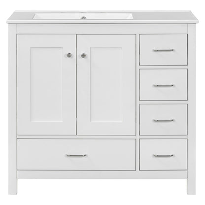 Bathroom Vanity With Ceramic Sink Combo, Abundant Storage Cabinet 2 Soft Close Doors And 5 Drawers