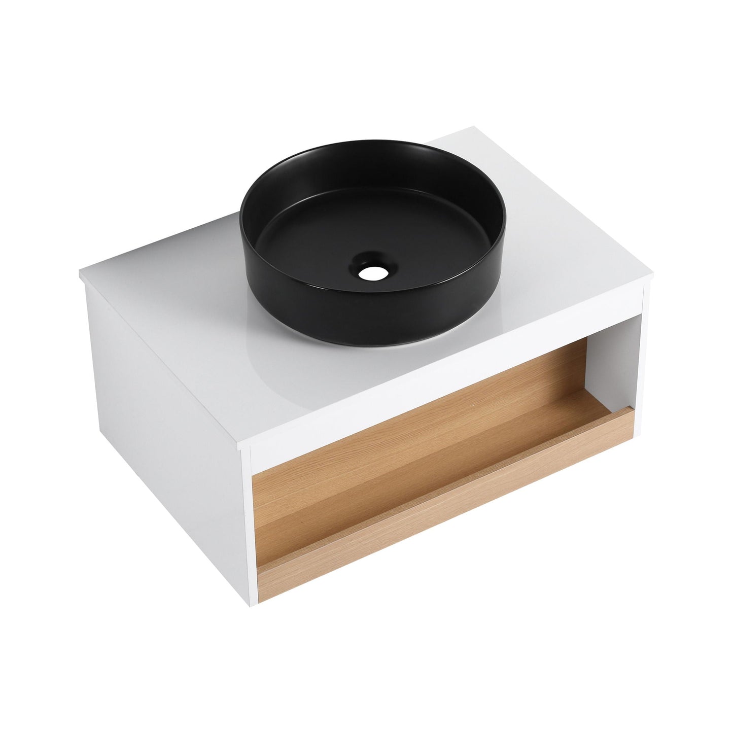 Floating Bathroom Vanity With Glossy Round Vessel Sink