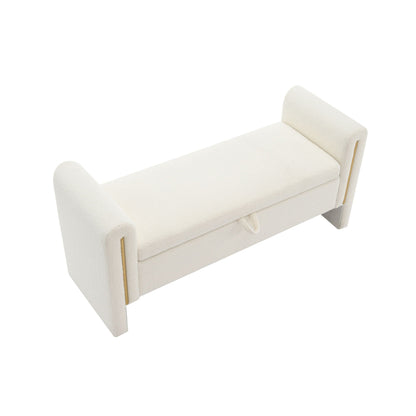 Modern Teddy Upholstered Large Bed End Bench With Arms And Storage