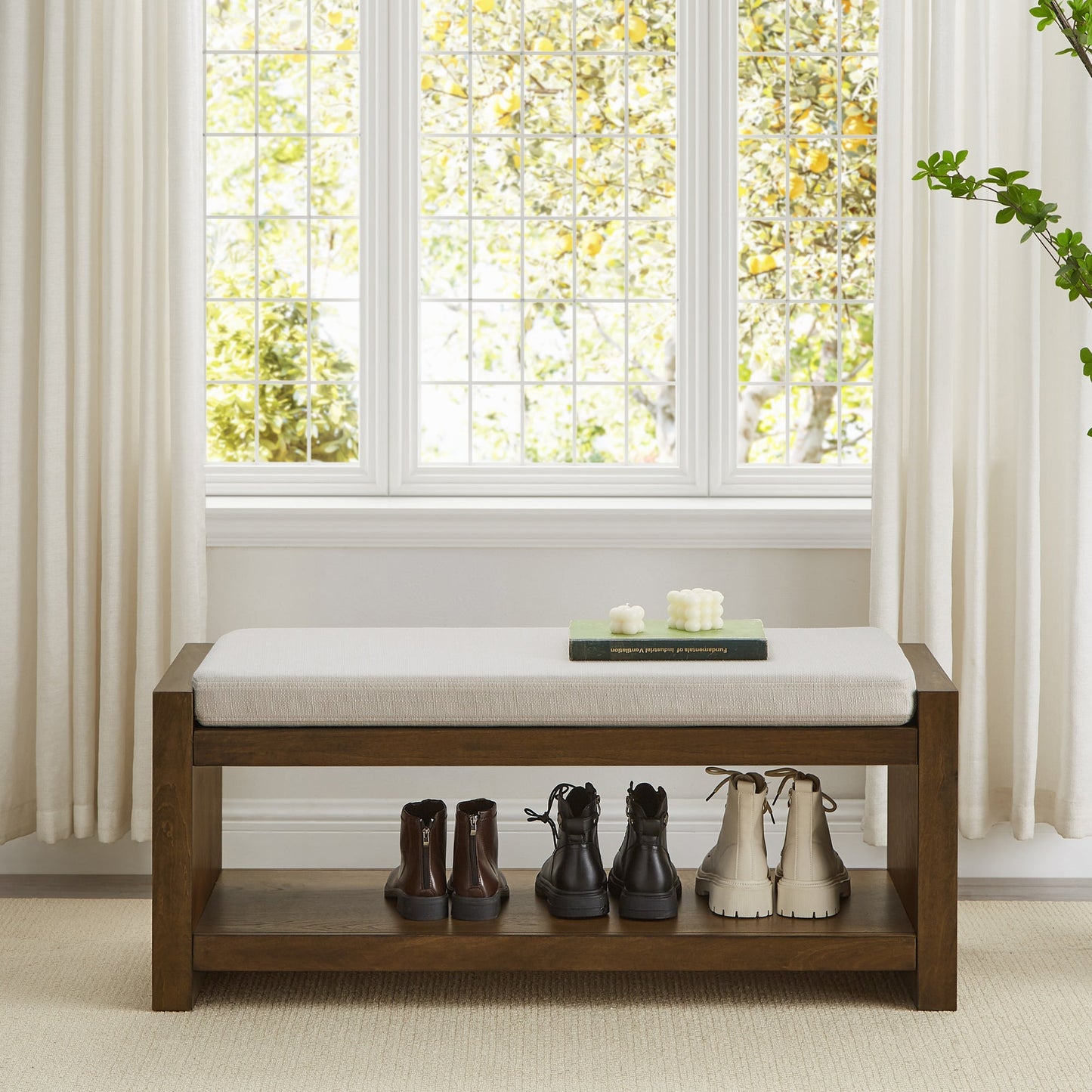 40" Accent Bench with Lower Shelf Shoe Rack