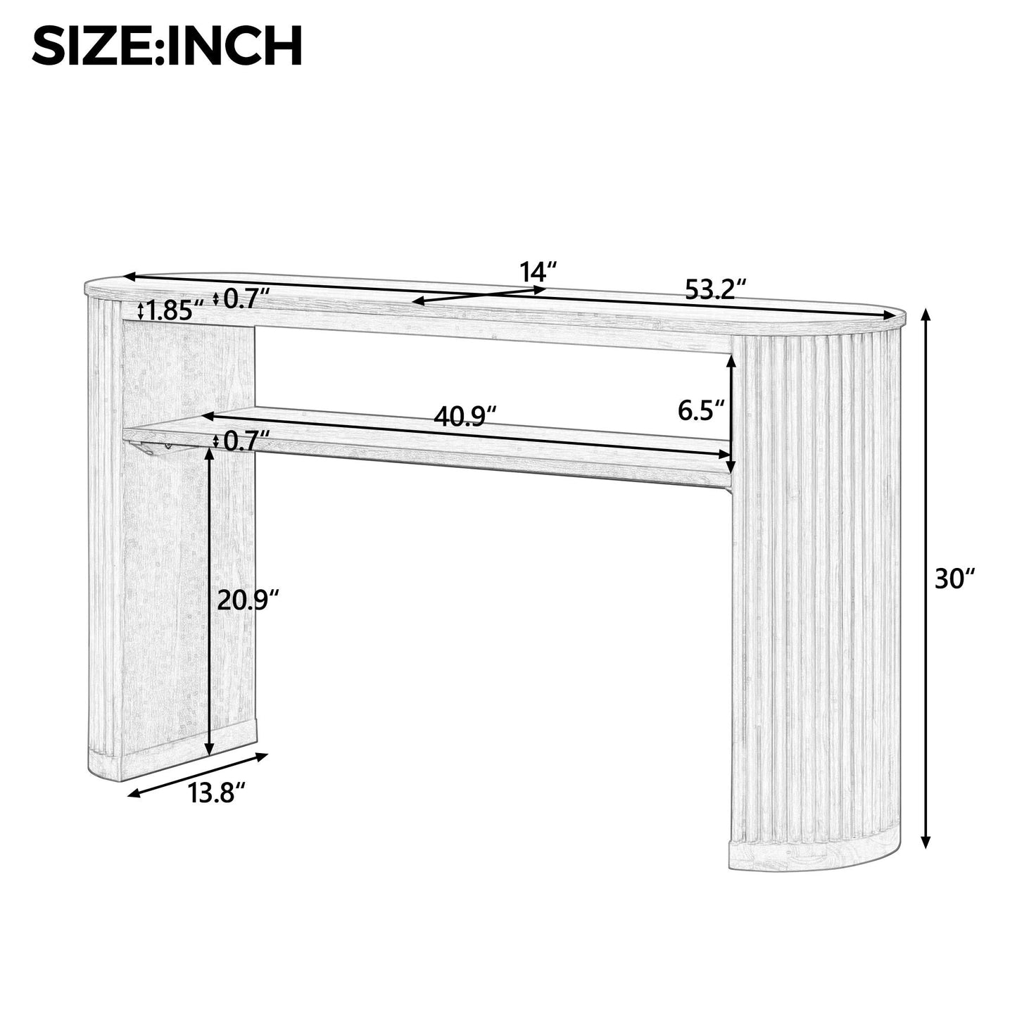 Console Table With Fluted Legs, Open Shelf
