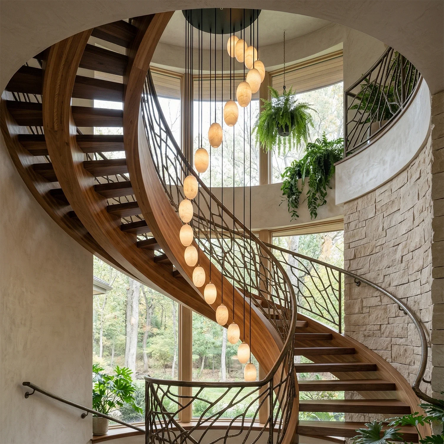 Egg-Shaped Alabaster Chandelier