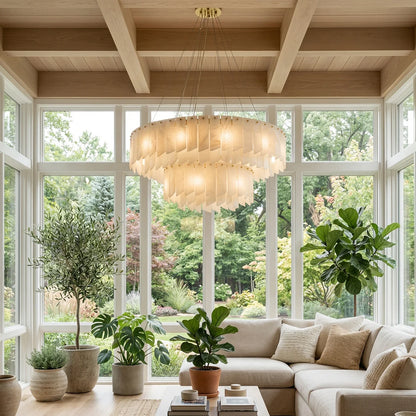 Cascade Alabaster Tiered Brass Chandelier