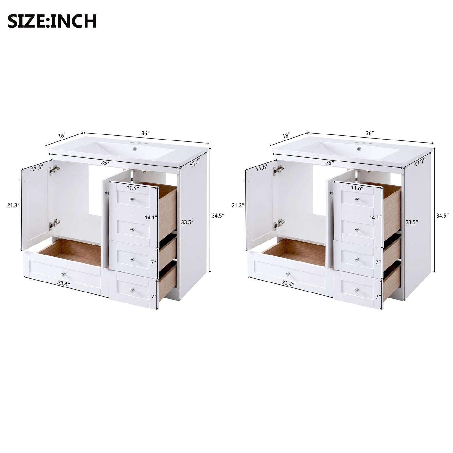 Shaker Free Standing Bathroom Vanity Cabinet & Sink, Soft Close Drawers, Soft Close Doors