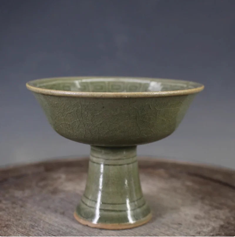 Celadon Phoenix High‑Footed Bowl – Antique‑Style Porcelain Ornament