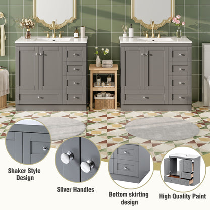 Shaker Free Standing Bathroom Vanity Cabinet & Sink, Soft Close Drawers, Soft Close Doors
