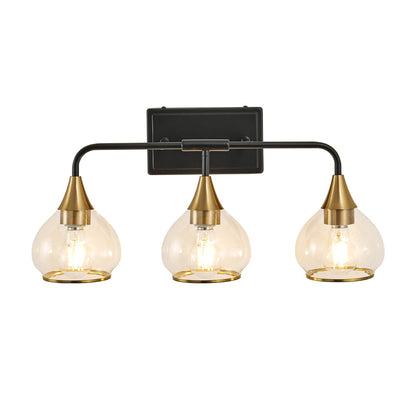 Black & Gold Vanity Wall Sconce | 3/4-Light Industrial Bathroom Fixture with Clear Glass Shades for Mirror & Living Spaces