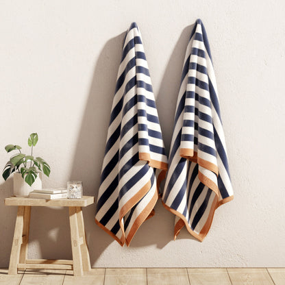 Oversized Striped Border Cabana Beach Towels - Santa Cruz.