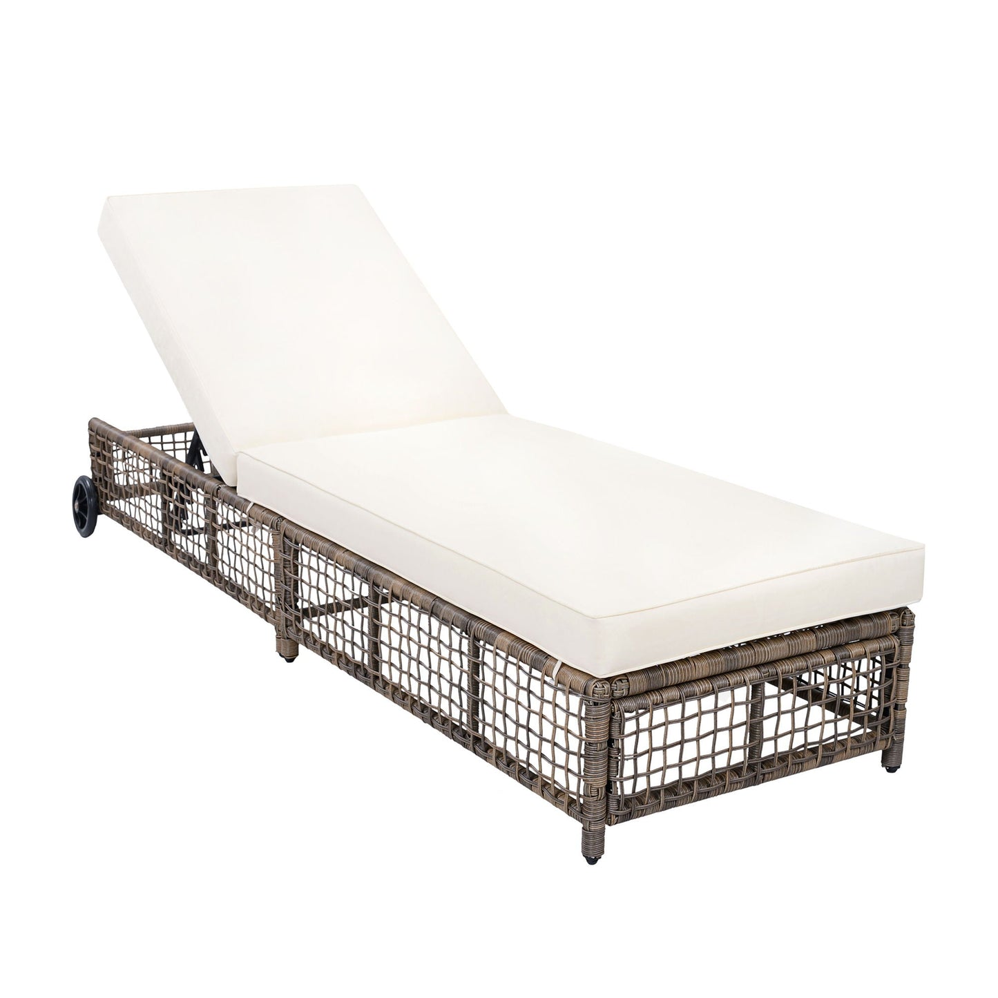 Outdoor Lounge Chair With 5 Position Backrest With Cushion And Wheels