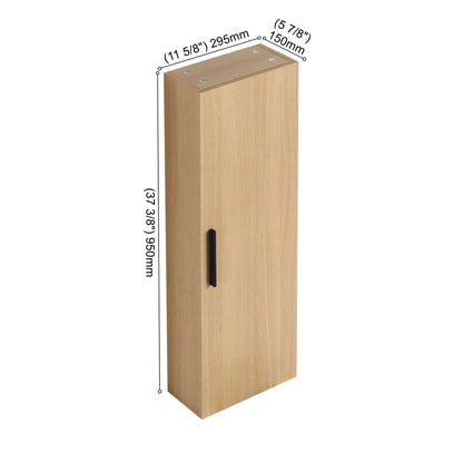 Tall Floating Bathroom Side Cabinet, Wall Mounted Single Door Storage - Light Oak