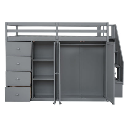 Loft Bed With Built In Wardrobes, Cabinets And Drawers