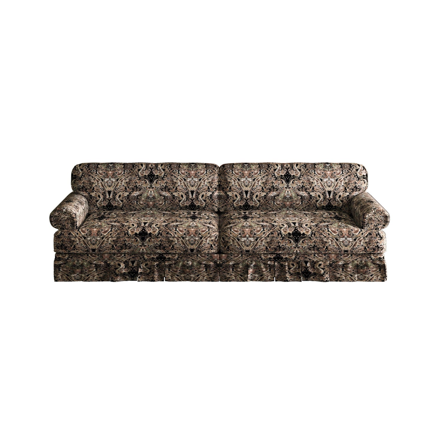 Luxuriously Comfortable Cloud Couch With Elegant Rolled Arms & Pleated Skirt Design