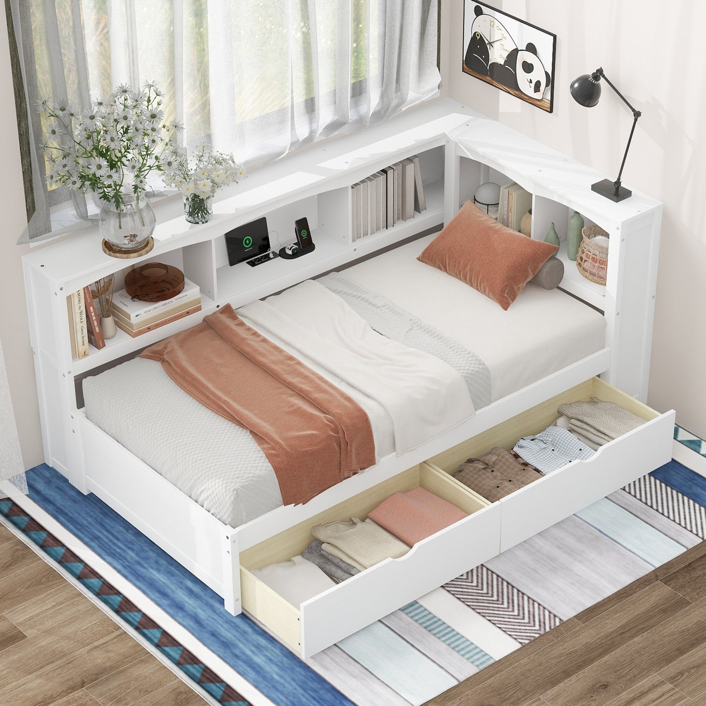 Twin Size Daybed with Two Storage Drawers and USB Ports