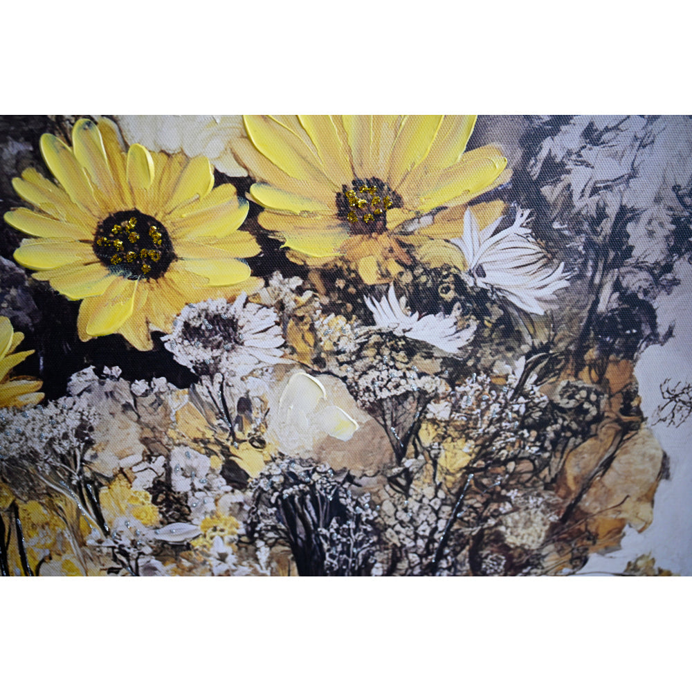 Floral Beauty Lady Canvas Wall Art | Gold & White Framed Print for Bedroom & Living Room — 24×24 Inch