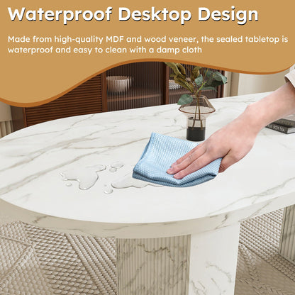 Oval Dining Table With Wood Strip Base