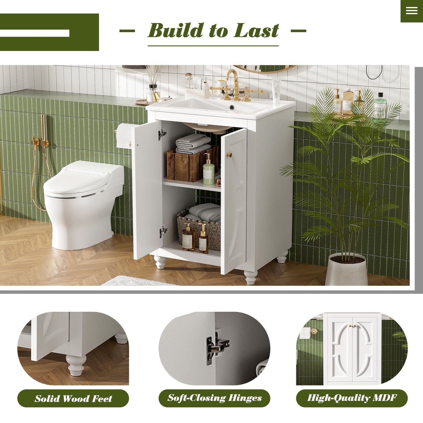 Bathroom Vanity With Ornate Elliptical Motif, Soft Close Hinges
