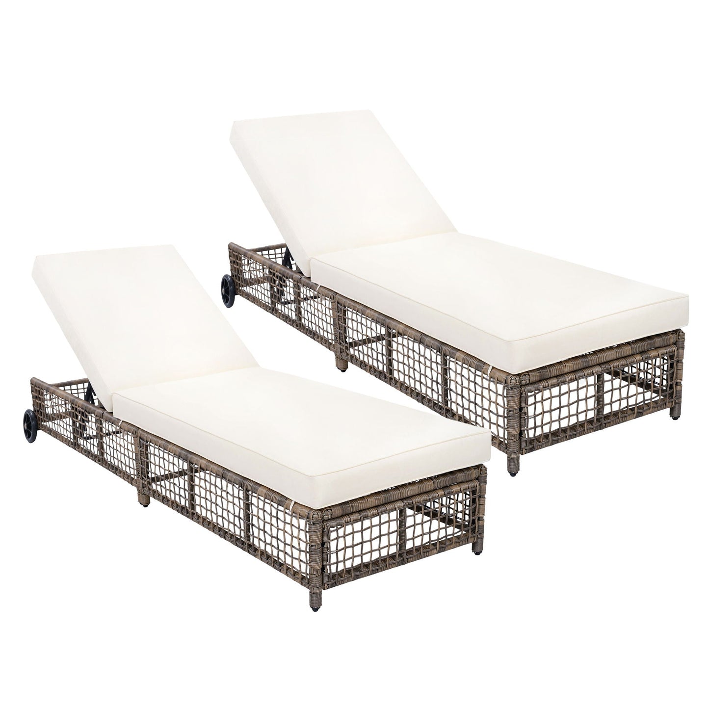 Outdoor Lounge Chair With 5 Position Backrest With Cushion And Wheels