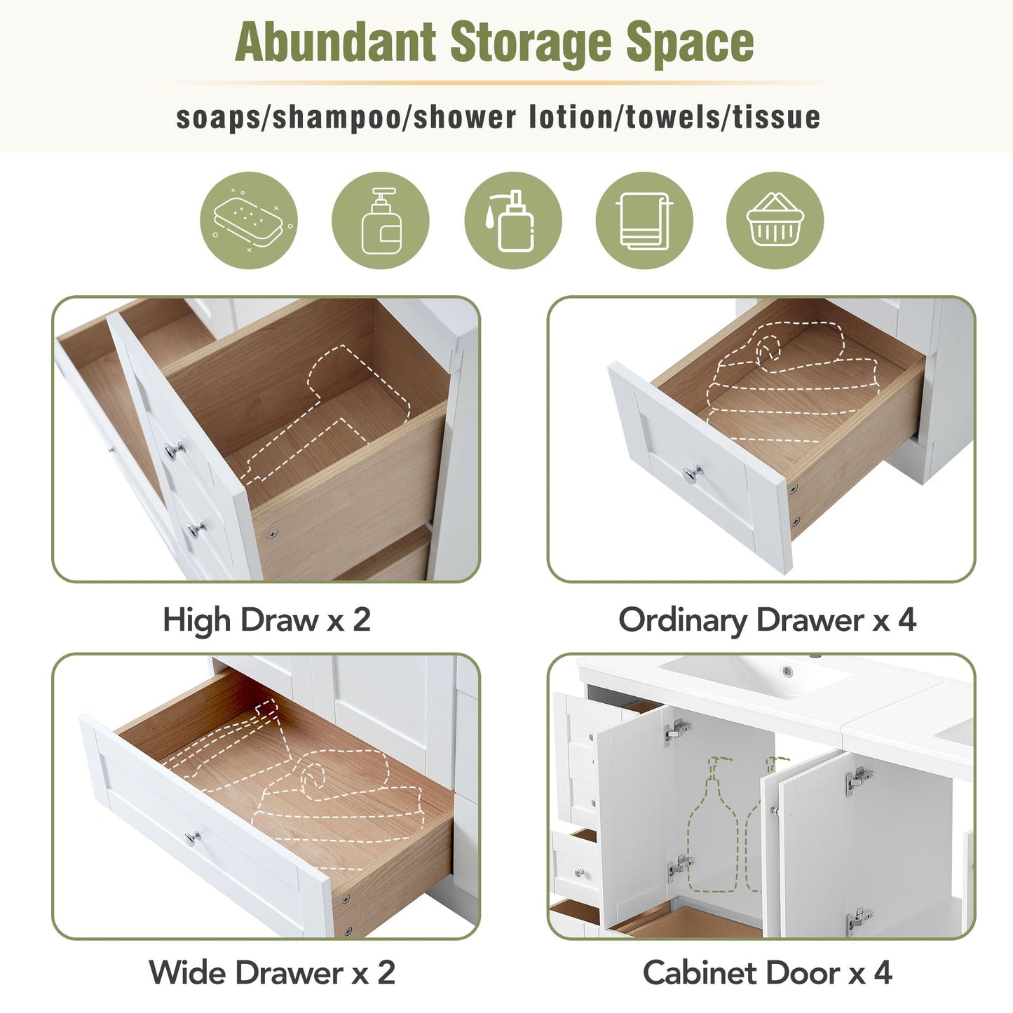 Shaker Free Standing Bathroom Vanity Cabinet & Sink, Soft Close Drawers, Soft Close Doors