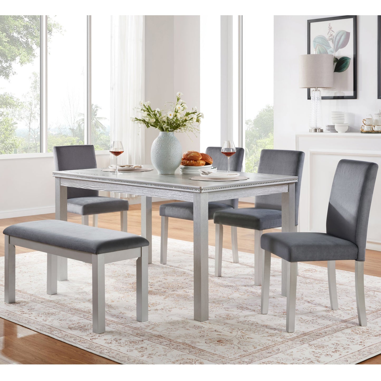 6 Piece Wooden Dining Table Set